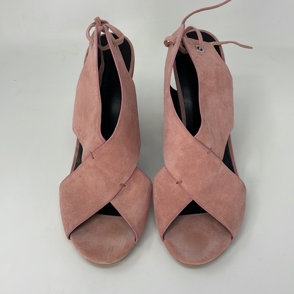 Rebecca Minkoff Shoes Sandals Pink Suede Wedges Ties Open Toe Size 9.5 - Picture 5 of 12